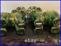 Pair Of Antique Very Rare Large Size Pottery Glazed Foo Dog Lions Impressive