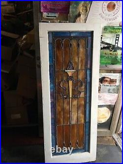 Pair Of Very Rare Old Architectural Torch Stained Glass Windows Shipping Ok