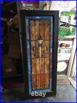 Pair Of Very Rare Old Architectural Torch Stained Glass Windows Shipping Ok
