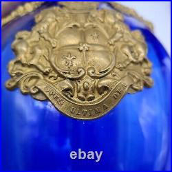 Pair Very rare Large French Cobalt blue Ormolu brass/bronze over glass vases 19