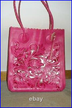 Patricia Nash Pink and Silver Floral Tooled Cavo Tote EUC-VERY RARE COLOR
