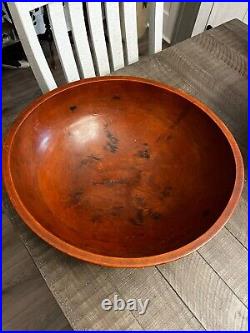 RARE Large 17 Antique 19th C Hand Turned Wood Dough Bowl WithLip VERY OLD/NICE