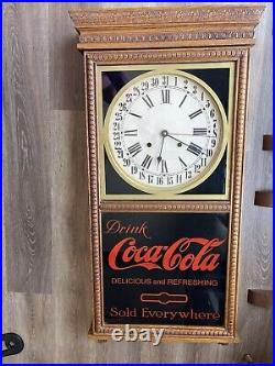RARE Large Antique Wooden Sessions Coca Cola Wall Clock Good-Very Good red font