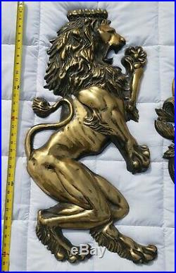RARE Very LARGE Vintage Lion Cast Metal Wall Plaques With Shield of Armour 31