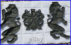 RARE Very LARGE Vintage Lion Cast Metal Wall Plaques With Shield of Armour 31