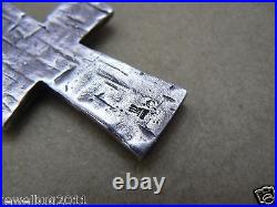RARE! Very Large Textured St. Francis of Assisi Cross Pendant Dove Flower