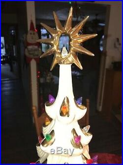 RARE Vtg Atlantic Mold VERY LARGE Ceramic STAR Christmas Tree with Base 35