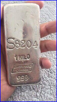 Rare Engelhard 1kg. 999 Silver Bar Large S No Dot Very Low Mintage