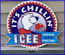 Rare Large (23 X19) Vintage Icee Frozen Drink Metal Sign Very Nice