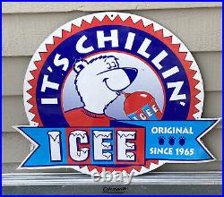 Rare Large (23 X19) Vintage Icee Frozen Drink Metal Sign Very Nice