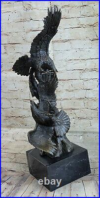 Rare Sculpture Very Large Original Two Flying Eagle Marble Figurine Art Bronze