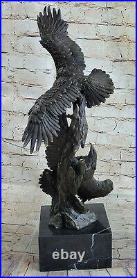 Rare Sculpture Very Large Original Two Flying Eagle Marble Figurine Art Bronze