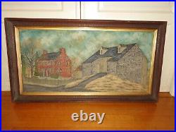 Rare Very Large Size Dolores Hackenberger Oil on Canvas of a Farm 36-3/4 x 18