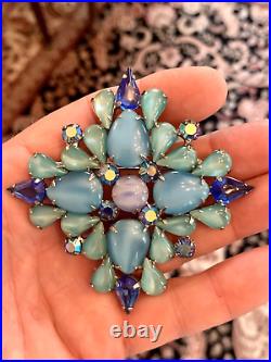 Rare Very Large Vintage Art Glass And Rhinestone Brooch 1950's Mint