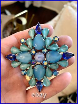 Rare Very Large Vintage Art Glass And Rhinestone Brooch 1950's Mint