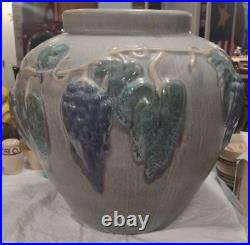 Rare Very Large Zanesville Stoneware Pottery Jar 849 Grape Design No Damage