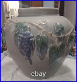 Rare Very Large Zanesville Stoneware Pottery Jar 849 Grape Design No Damage