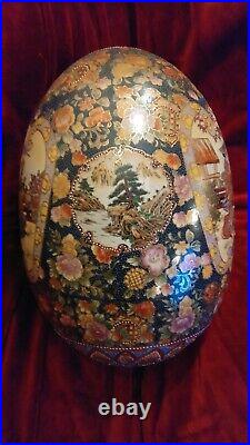 Rare Very Xtra Large Authentic Japanese Satsuma Collectible Porcelain Egg