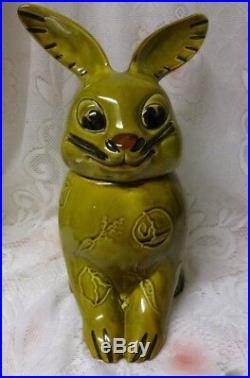 Rare Vintage Large Green Bunny Rabbit Easter Cookie Jar VERY CUTE