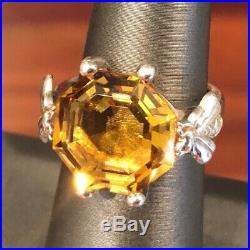 SLANE BEE Ring Very Large Step Cut Citrine withBEES for Prongs UNIQUE & RARE