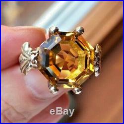 SLANE BEE Ring Very Large Step Cut Citrine withBEES for Prongs UNIQUE & RARE