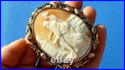 STUNNING ANTIQUE Victorian VERY RARE Large Natural Shell CAMEO ACORN GOLD Brooch