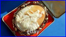 STUNNING ANTIQUE Victorian VERY RARE Large Natural Shell CAMEO ACORN GOLD Brooch