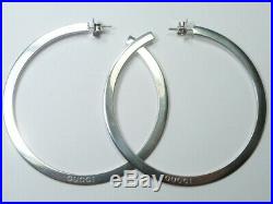STUNNING VERY LARGE 6.8cm RARE GENUINE GUCCI SILVER HOOP EARRINGS BOXED