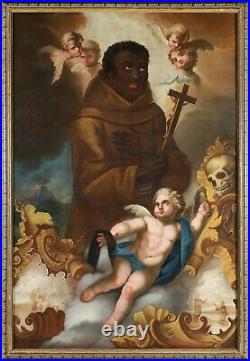 St. Benedict the moor, very large rare museum painting Italy ar. 1750