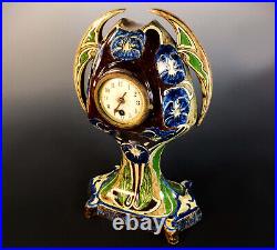 Superb Very Rare & Large Dutch Art Nouveau De Distel Pottery Hand Painted Clock