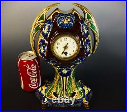 Superb Very Rare & Large Dutch Art Nouveau De Distel Pottery Hand Painted Clock
