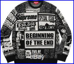 Supreme Newsprint Sweater FW18 Black RARE Size LARGE (VERY GOOD CONDITION)