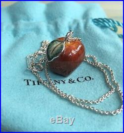 Tiffany & Co 925 Large Red Enamel Apple Charm Pendant Chain Very Rare Vintage