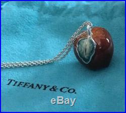 Tiffany & Co 925 Large Red Enamel Apple Charm Pendant Chain Very Rare Vintage