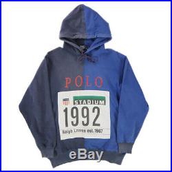 Used 1992 Polo RalphLauren Stadium Hoodie Blue Color Size L Men's Very Rare