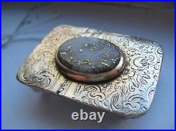 VERY OLD & RARE Sterling & Gold Buckle with a LARGE CHUNK of GOLD IN QUARTZ