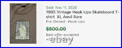 VERY RARE 1994 Vintage Hook Ups Skateboards T Shirt Anvil Tag Size Large