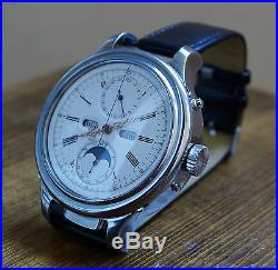 VERY RARE 52mm REPEATER MOON PHASE CALENDAR BY LE PHARE 1890 LARGE WRISTWATCH