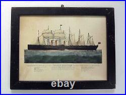 VERY RARE Antique 1860s GREAT EASTERN SHIP Large CURRIER & IVES in ORIG FRAME