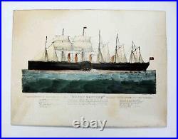 VERY RARE Antique 1860s GREAT EASTERN SHIP Large CURRIER & IVES in ORIG FRAME
