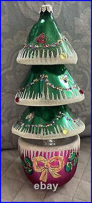 VERY RARE Christopher Radko Extra Large 3 Tier Christmas Tree Ornament 9x4