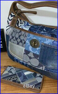 VERY RARE! Denim Patchwork Coach Hobo & Wallet! DISCONTINUED