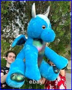 VERY RARE JUMBO Winged Blue Dragon EXTRA LARGE 40 Fat Plush Stuffed Animal Toy