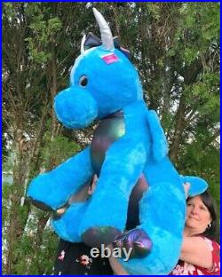 VERY RARE JUMBO Winged Blue Dragon EXTRA LARGE 40 Fat Plush Stuffed Animal Toy
