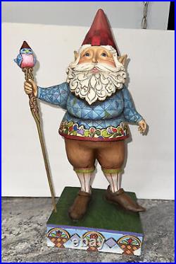 VERY RARE Jim Shore LARGE 19 GARDEN Elf GNOME With Blue Bird Staff