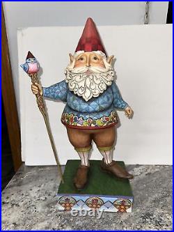 VERY RARE Jim Shore LARGE 19 GARDEN Elf GNOME With Blue Bird Staff