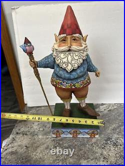 VERY RARE Jim Shore LARGE 19 GARDEN Elf GNOME With Blue Bird Staff