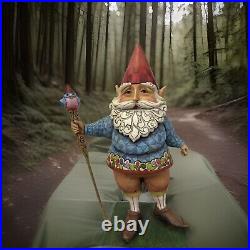 VERY RARE Jim Shore LARGE 19 GARDEN Elf GNOME With Blue Bird Staff