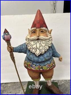 VERY RARE Jim Shore LARGE 19 GARDEN Elf GNOME With Blue Bird Staff