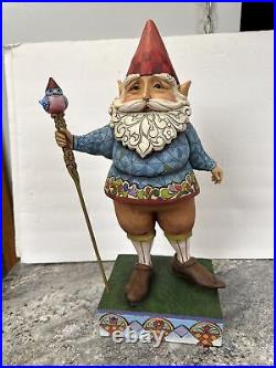 VERY RARE Jim Shore LARGE 19 GARDEN Elf GNOME With Blue Bird Staff